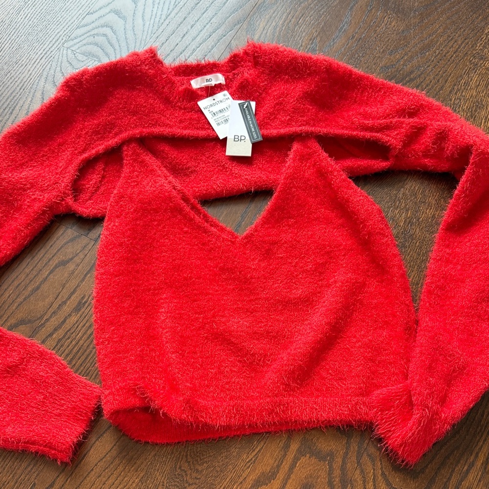 Nordstrom Red Fuzzy Sweater Top